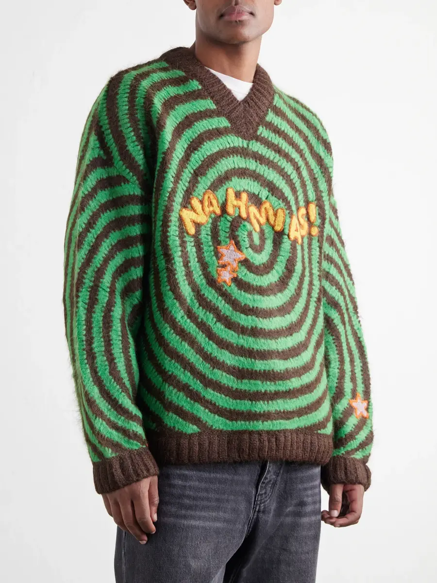 Nahmias Embroidered Alpaca-Blend Crochet-Knit Sweater - Men | Thumbnail 3