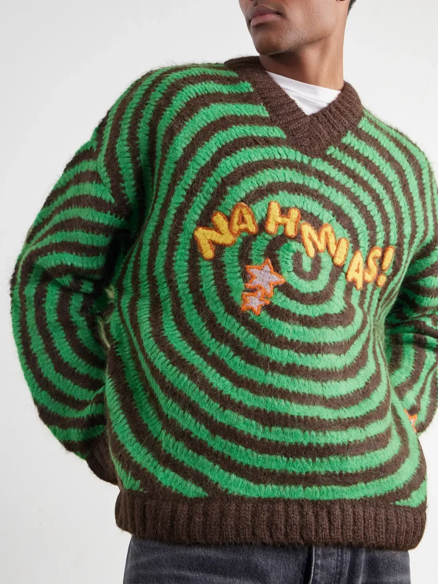 Nahmias Embroidered Alpaca-Blend Crochet-Knit Sweater - Men | Thumbnail 5