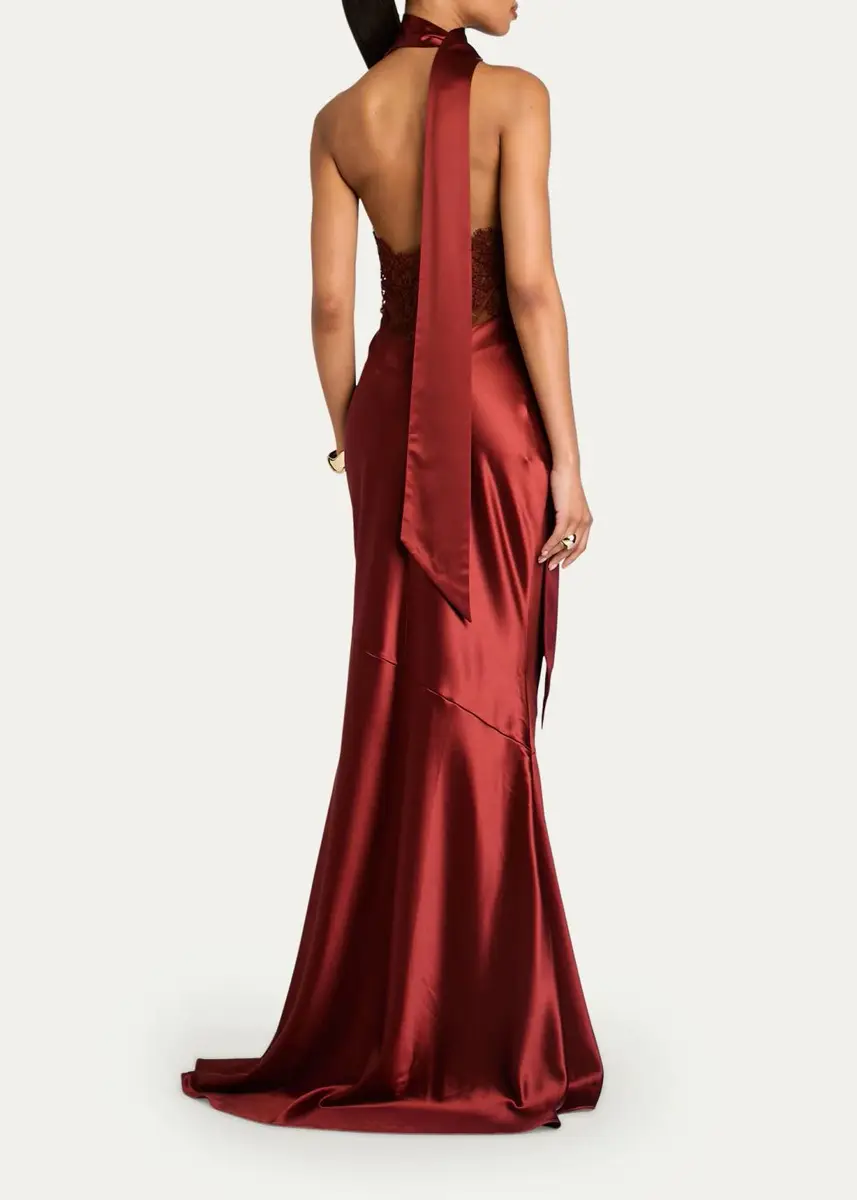 Retrofête Melly Satin Lace-Trim Scarf Gown | Thumbnail 3 Retrofête Melly Satin Lace-Trim Scarf Gown | Thumbnail 3