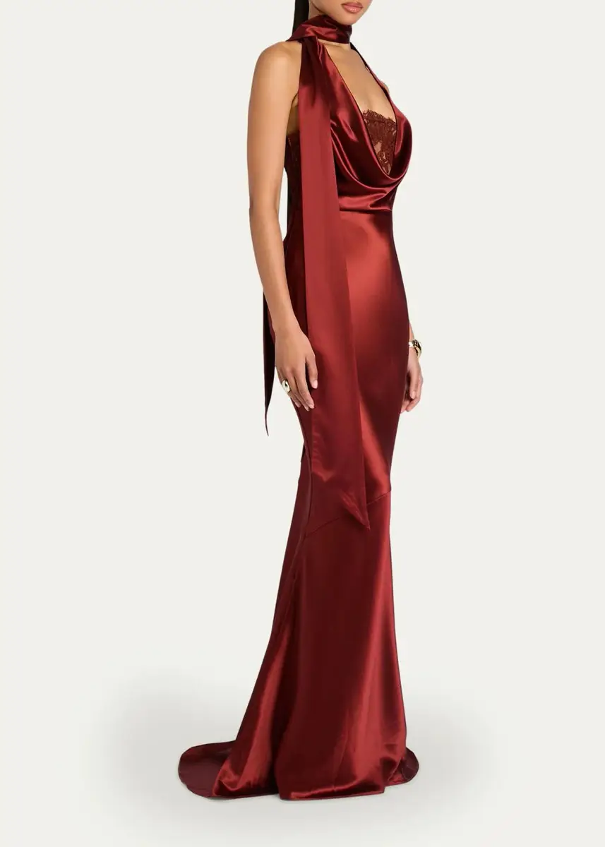 Retrofête Melly Satin Lace-Trim Scarf Gown | Thumbnail 4 Retrofête Melly Satin Lace-Trim Scarf Gown | Thumbnail 4