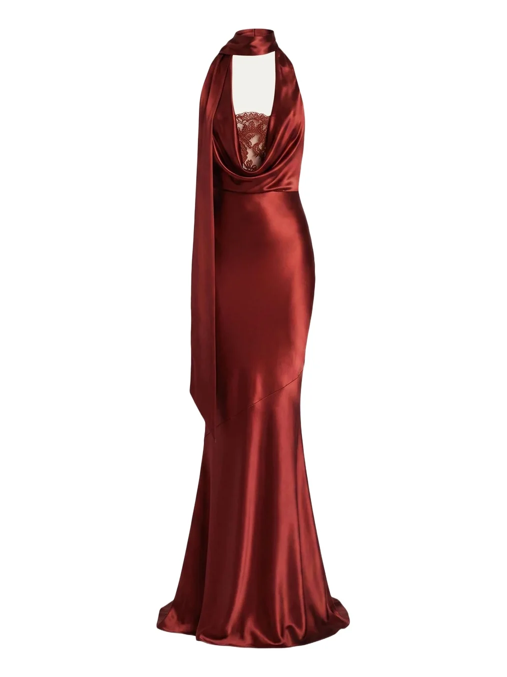 Melly Satin Lace-Trim Scarf Gown