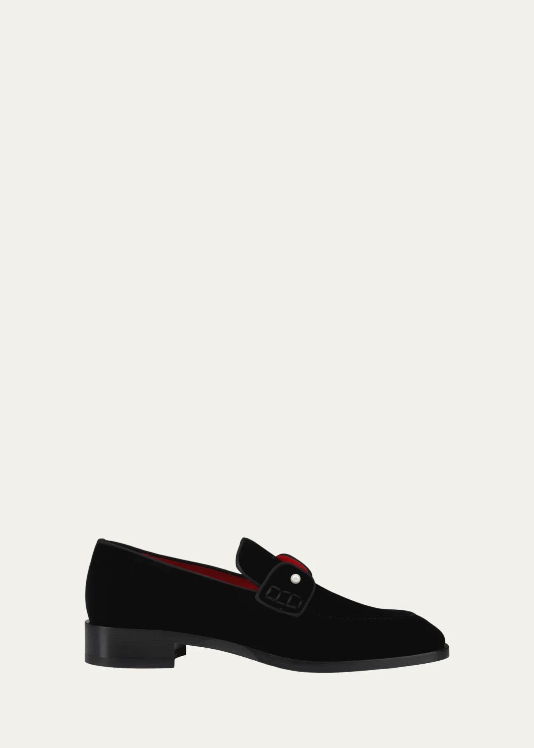 Christian Louboutin Men's Chambelimoc Night Pearl Velvet Loafers