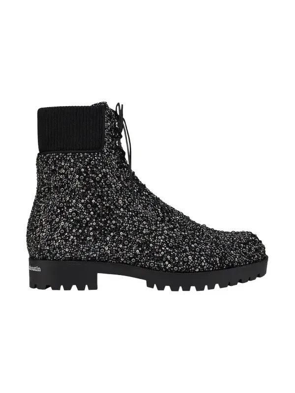 Christian Louboutin Men's Trapman TCT 2 Crystal-Embellished Lace-Up Boots