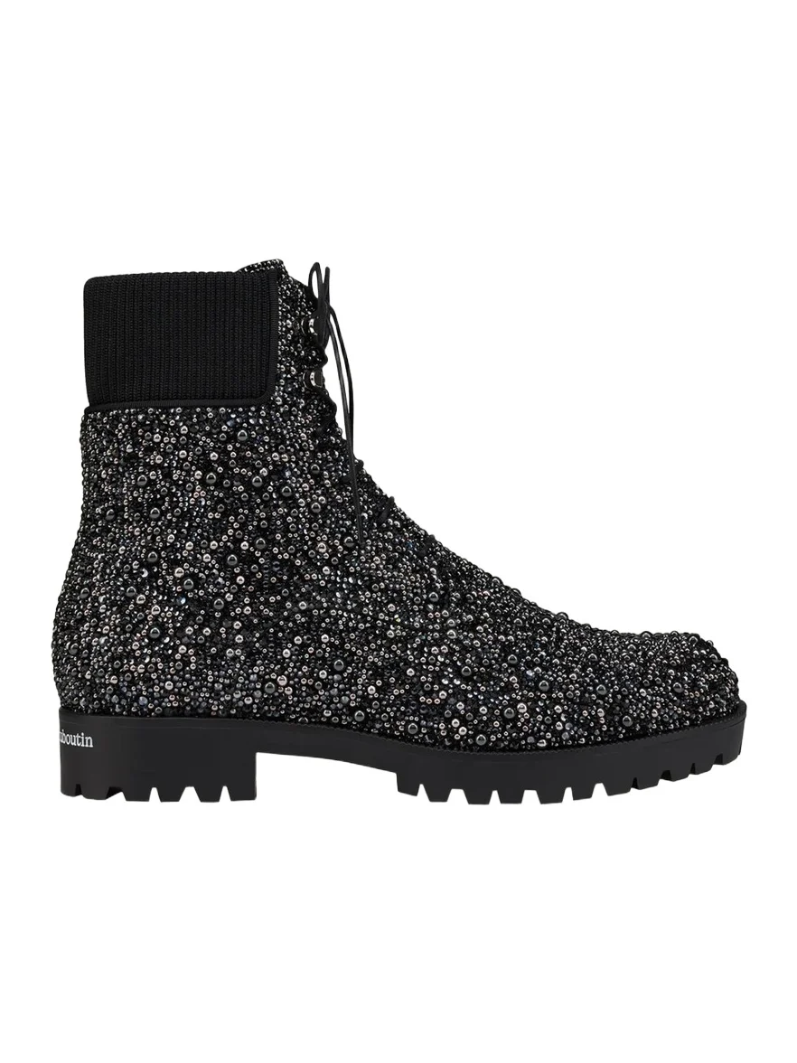 Christian Louboutin Men's Trapman TCT 2 Crystal-Embellished Lace-Up Boots