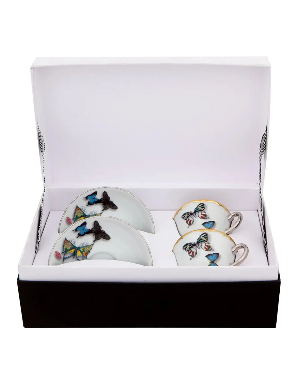 Christian LaCroix X Vista Alegre Butterfly Parade Espresso/Coffee Cups & Saucers, Set of 2