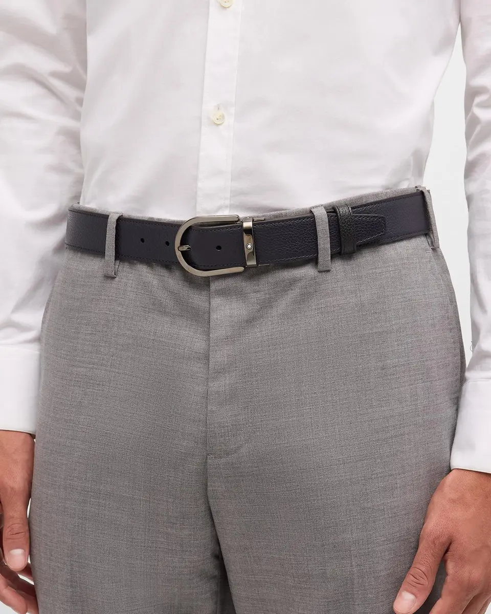 Montblanc Men's Horseshoe-Buckle Reversible Grained Leather Belt | Thumbnail 2 Montblanc Men's Horseshoe-Buckle Reversible Grained Leather Belt | Thumbnail 2