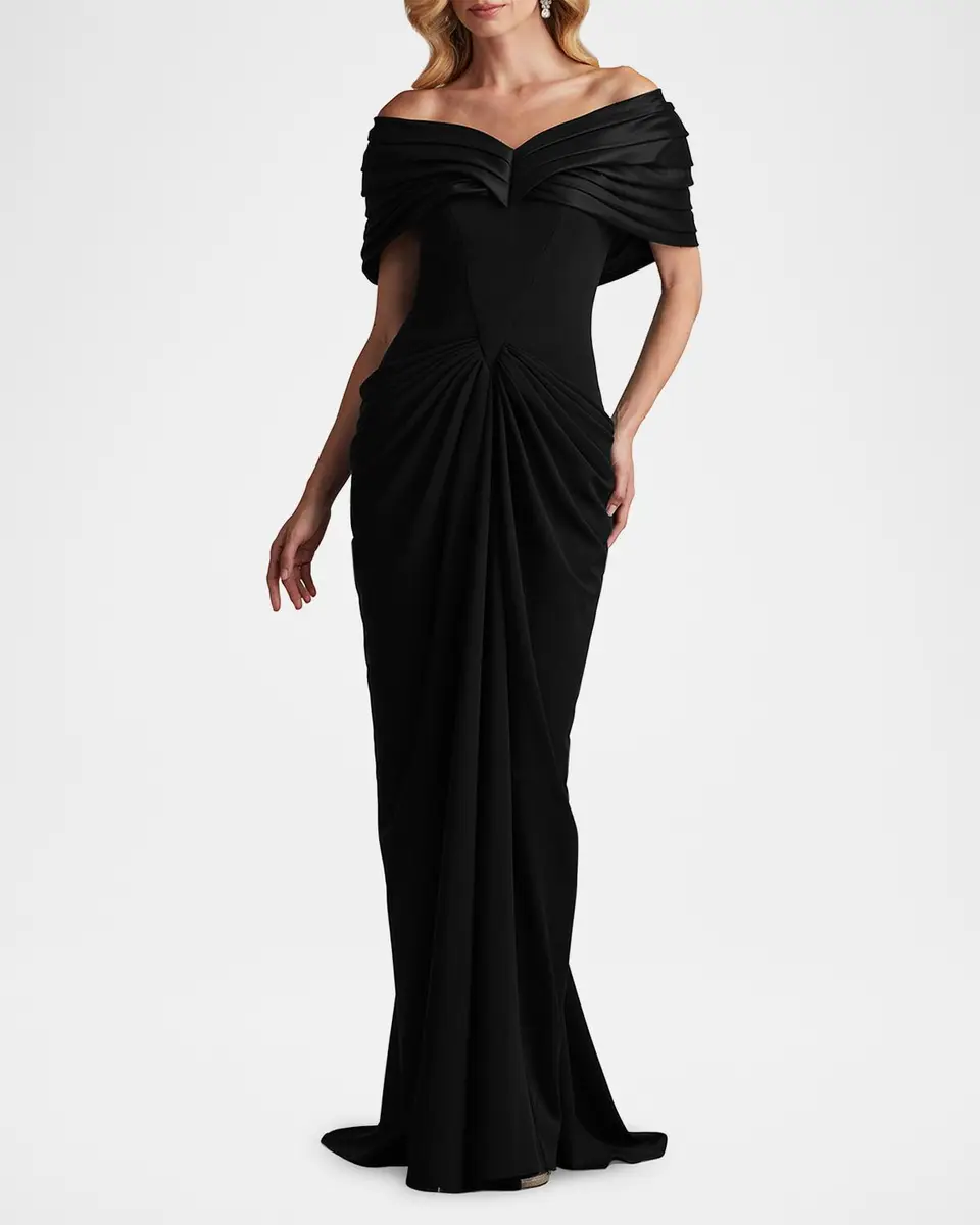Tadashi Shoji Pleated Off-Shoulder Taffeta & Crepe Gown | Thumbnail 2