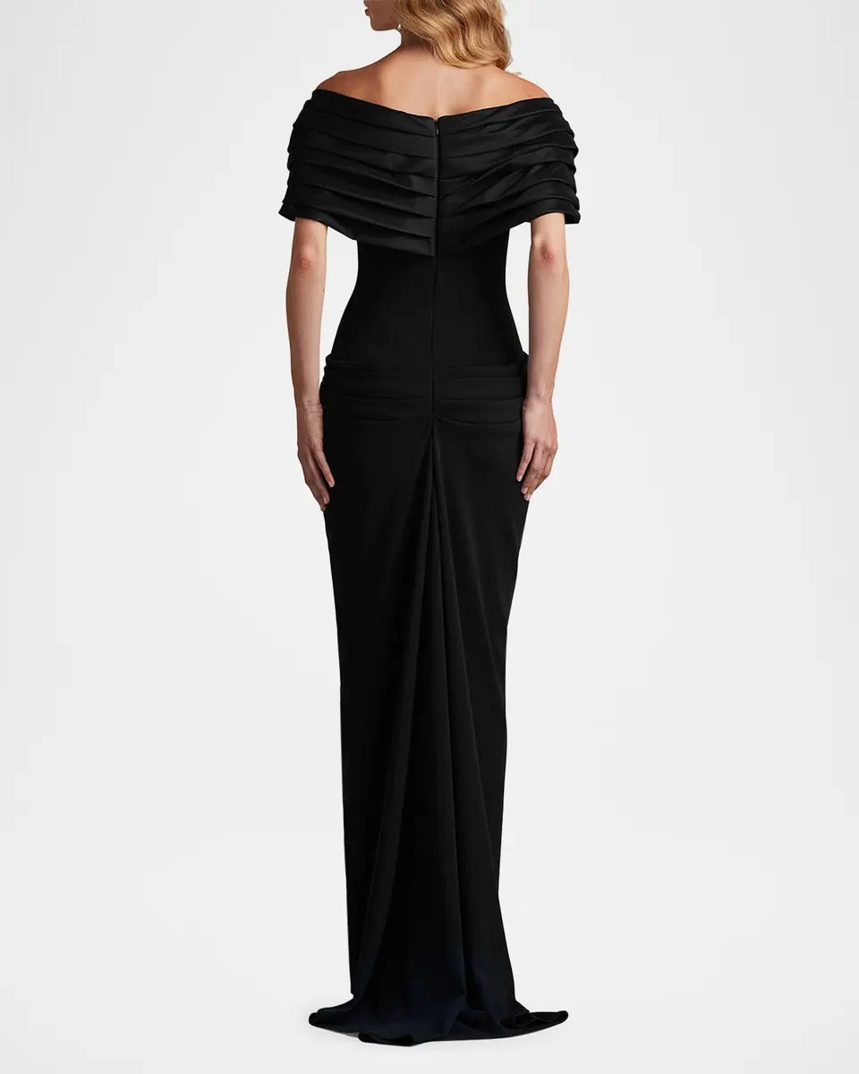 Tadashi Shoji Pleated Off-Shoulder Taffeta & Crepe Gown | Thumbnail 3