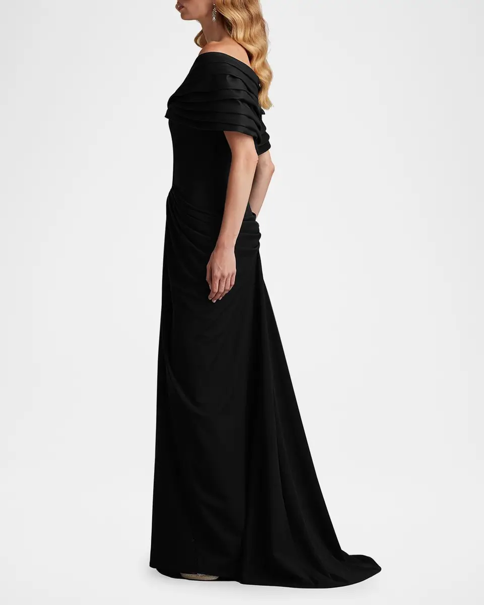 Tadashi Shoji Pleated Off-Shoulder Taffeta & Crepe Gown | Thumbnail 4