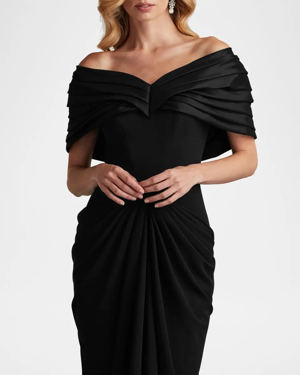 Tadashi Shoji Pleated Off-Shoulder Taffeta & Crepe Gown | Thumbnail 5
