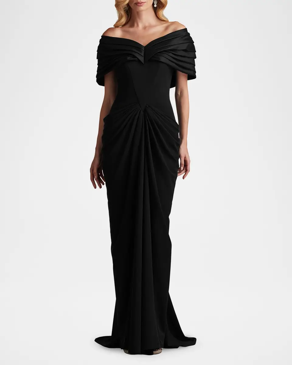 Tadashi Shoji Pleated Off-Shoulder Taffeta & Crepe Gown | Thumbnail 6