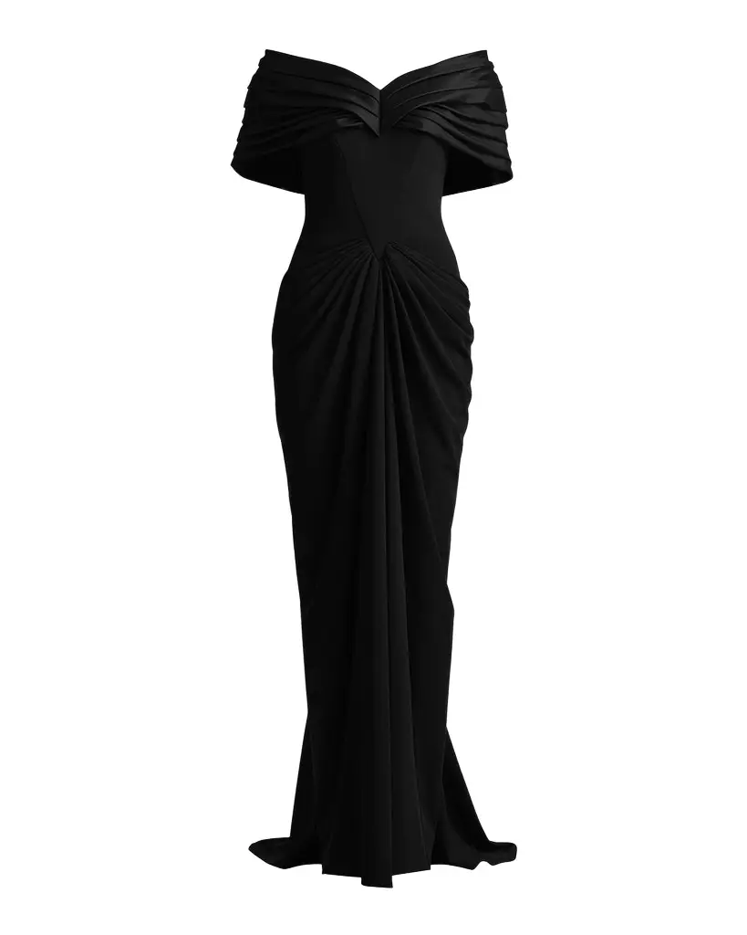 Tadashi Shoji Pleated Off-Shoulder Taffeta & Crepe Gown