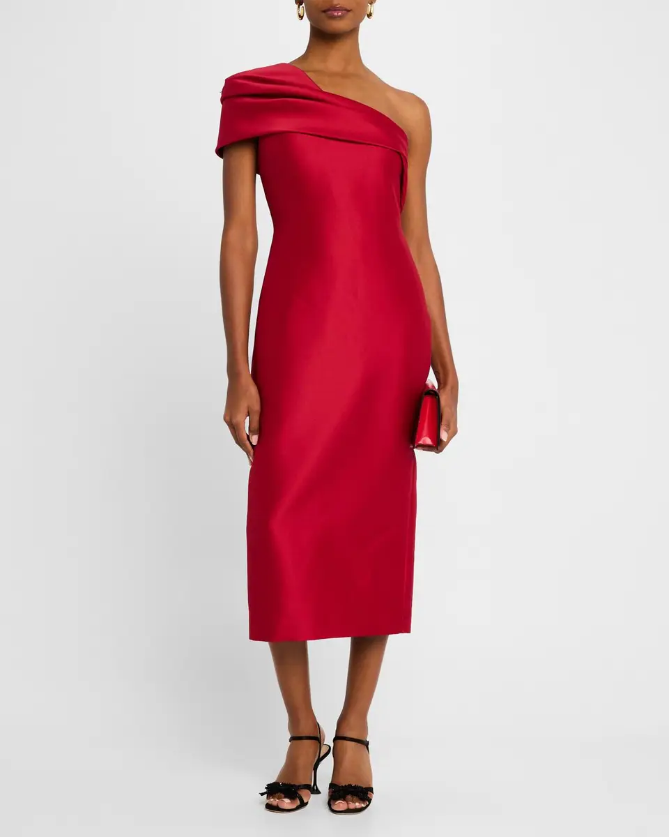 Badgley Mischka Collection Pleated One-Shoulder Midi Dress | Thumbnail 2