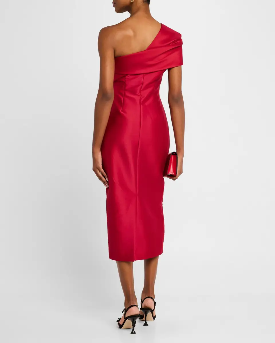 Badgley Mischka Collection Pleated One-Shoulder Midi Dress | Thumbnail 3
