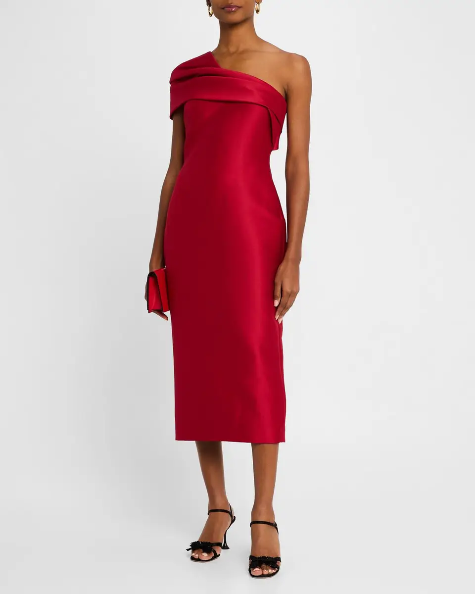 Badgley Mischka Collection Pleated One-Shoulder Midi Dress | Thumbnail 4