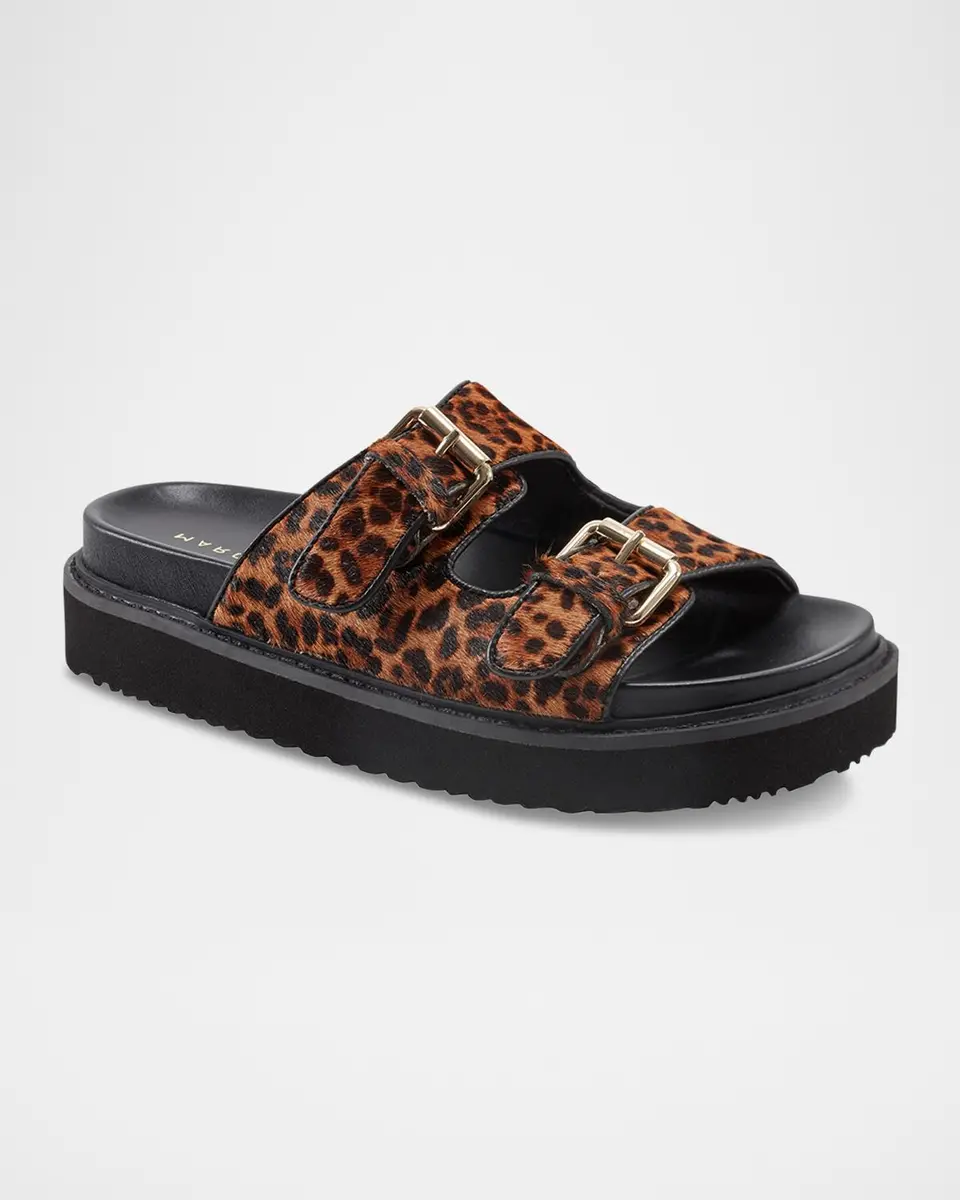 Marc Fisher LTD Agustaly Leopard Calf Hair Dual-Buckle Slide Sandals | Thumbnail 2 Marc Fisher LTD Agustaly Leopard Calf Hair Dual-Buckle Slide Sandals | Thumbnail 2