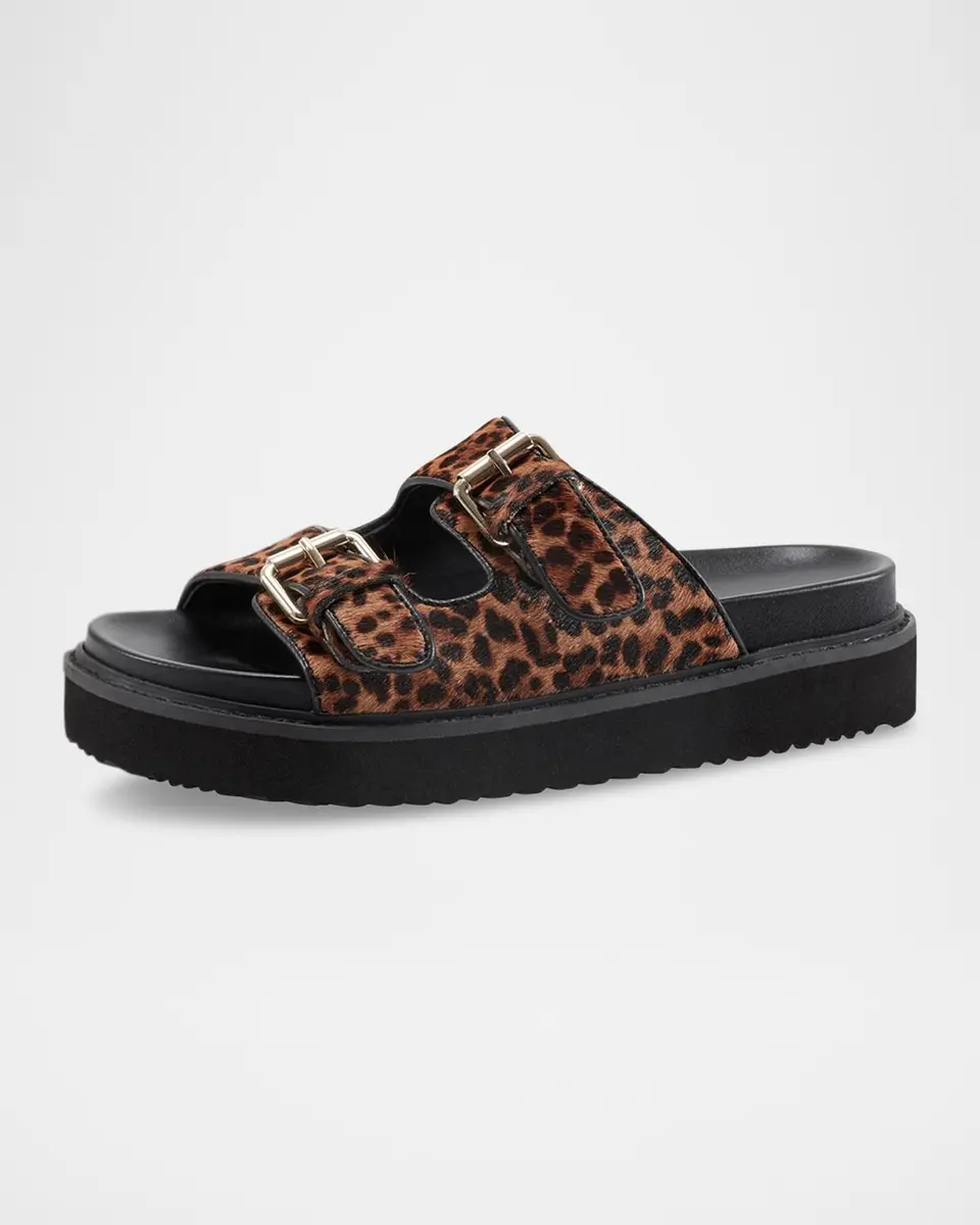 Marc Fisher LTD Agustaly Leopard Calf Hair Dual-Buckle Slide Sandals | Thumbnail 3 Marc Fisher LTD Agustaly Leopard Calf Hair Dual-Buckle Slide Sandals | Thumbnail 3