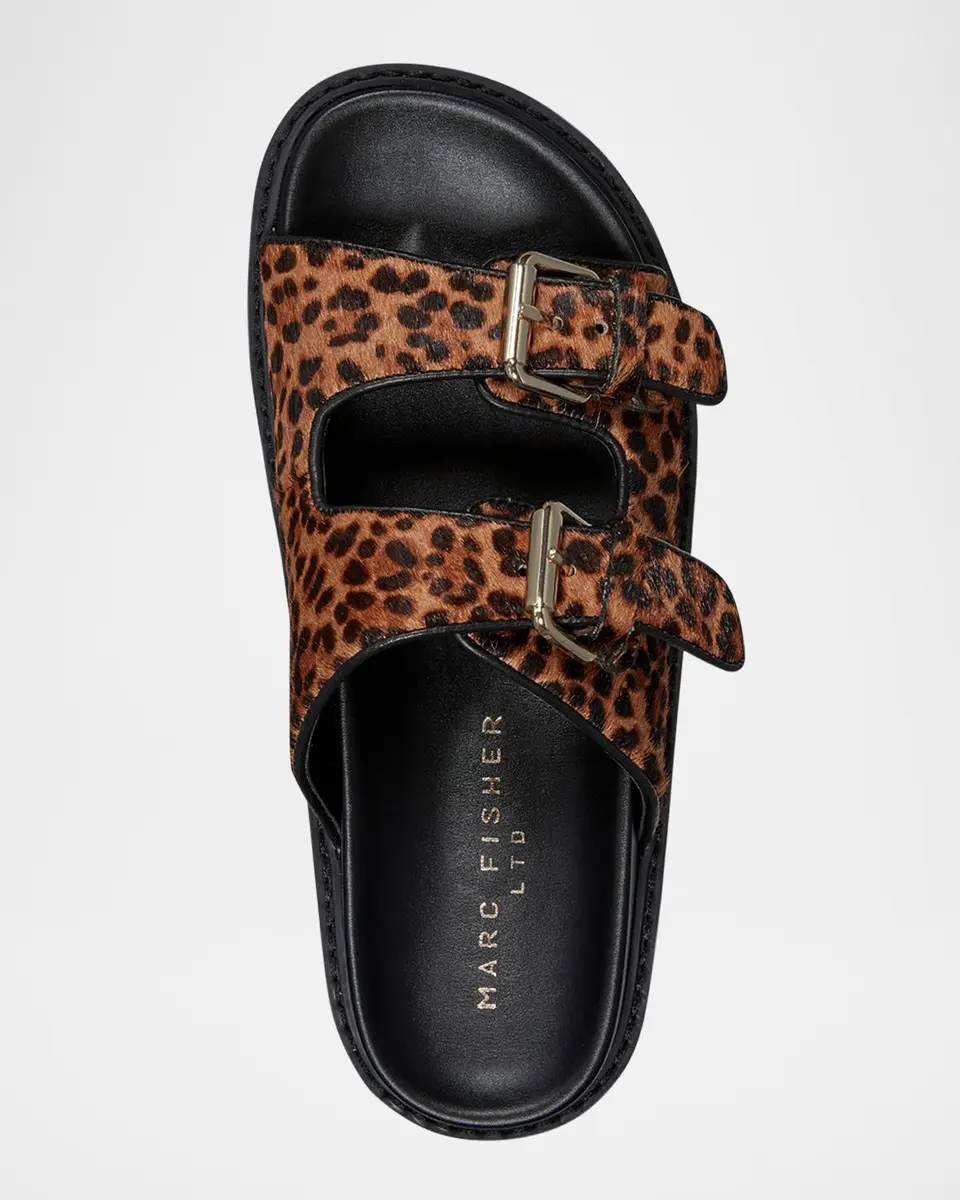 Marc Fisher LTD Agustaly Leopard Calf Hair Dual-Buckle Slide Sandals | Thumbnail 4 Marc Fisher LTD Agustaly Leopard Calf Hair Dual-Buckle Slide Sandals | Thumbnail 4