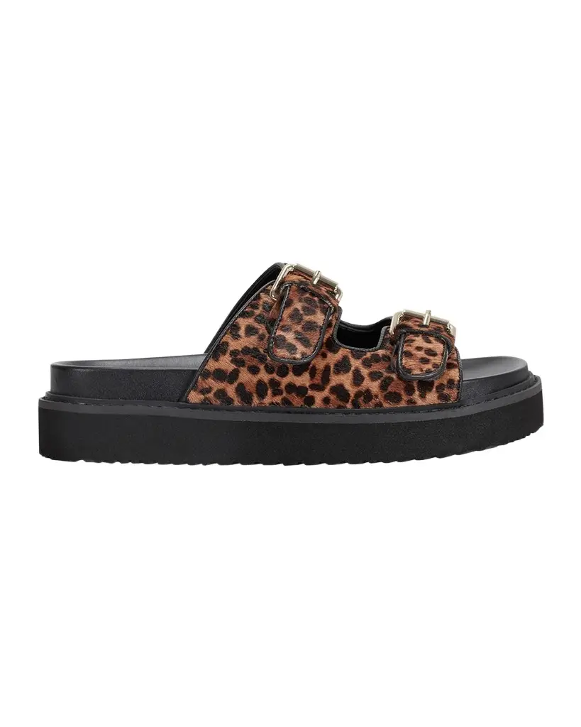 Marc Fisher LTD Agustaly Leopard Calf Hair Dual-Buckle Slide Sandals