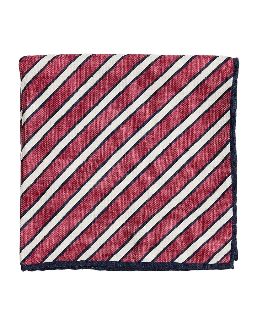 Men's Double-Face Bengal Stripe Silk Pocket Square
