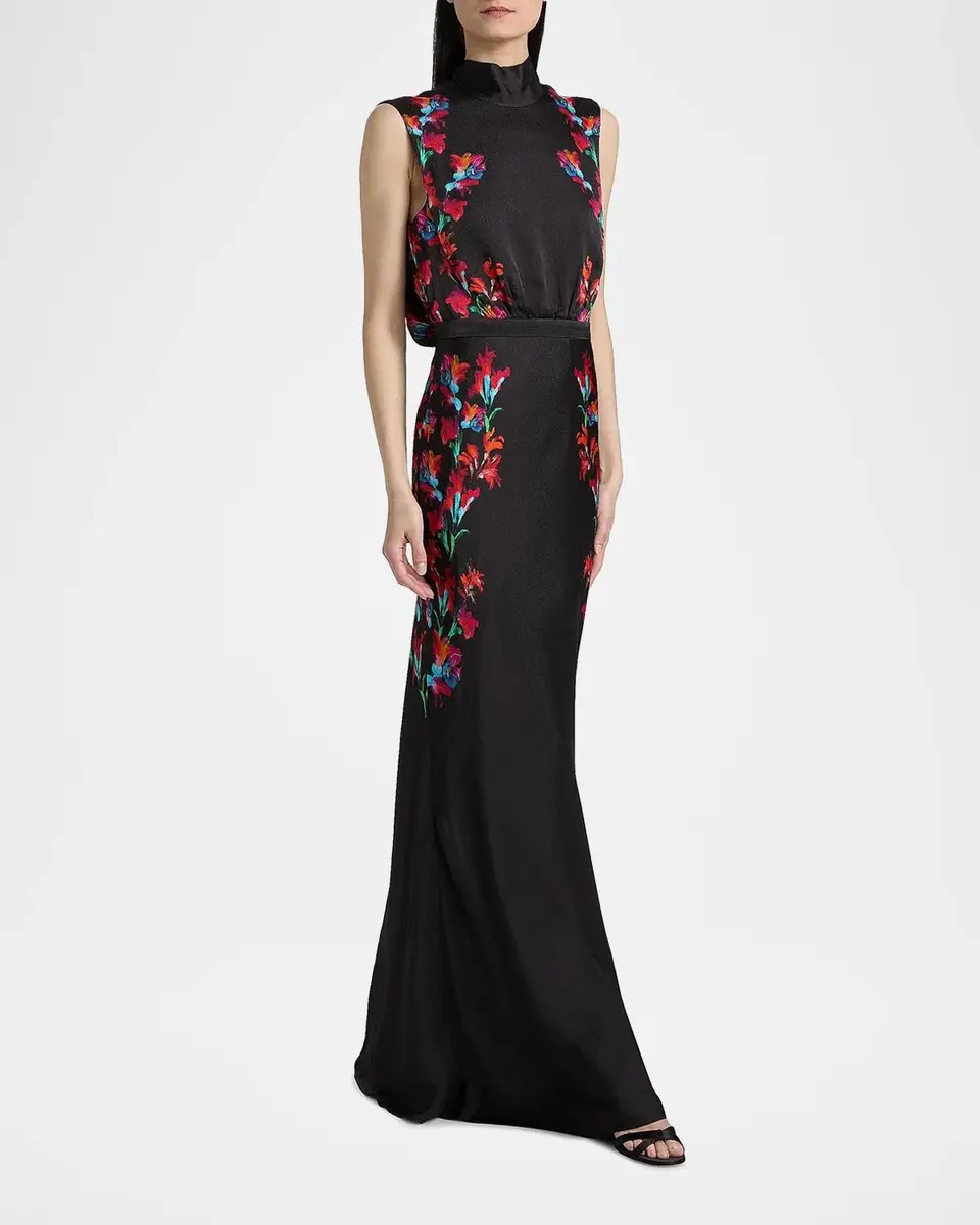 Saloni Fleur Printed High-Neck Dress | Thumbnail 2 Saloni Fleur Printed High-Neck Dress | Thumbnail 2