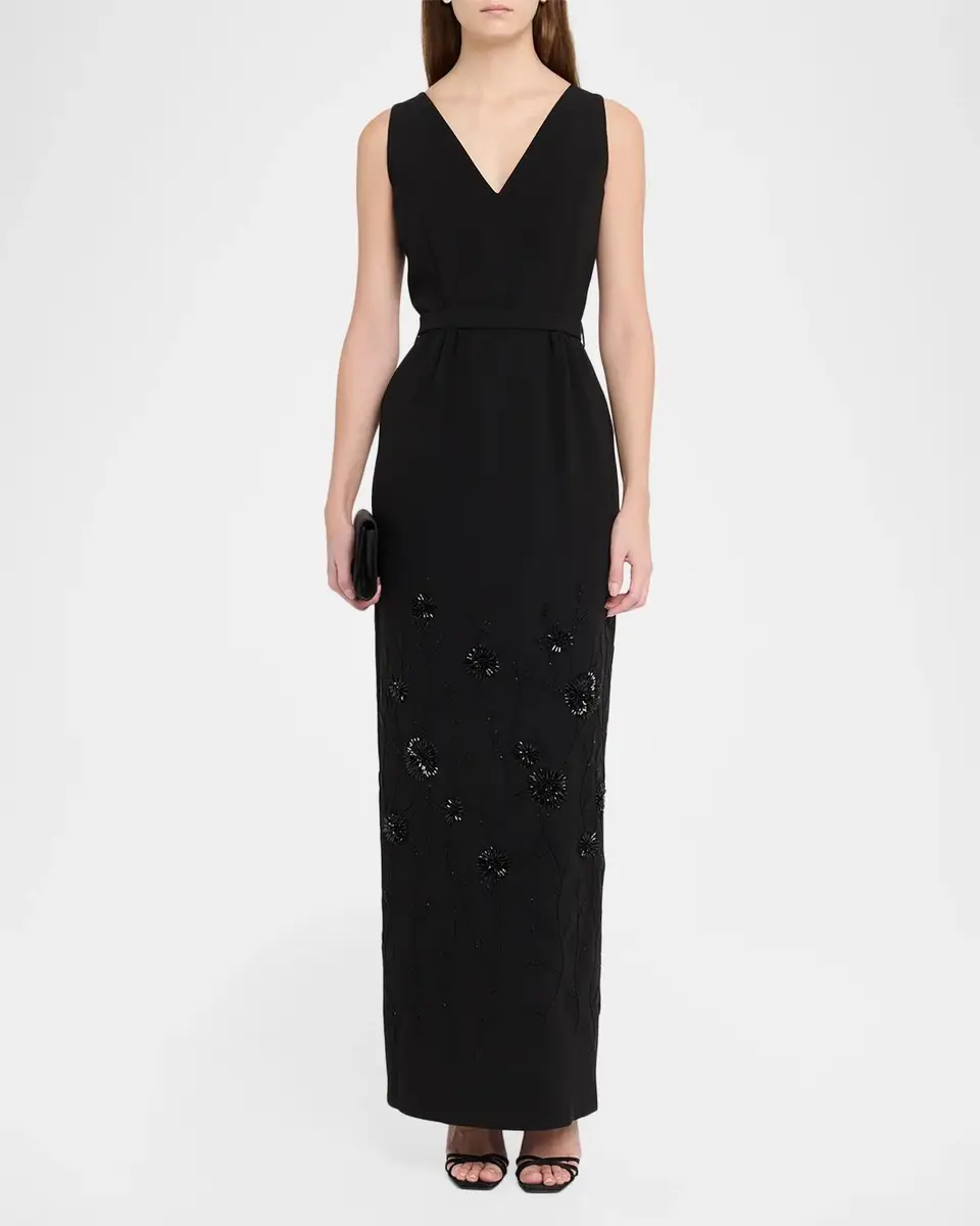 Dice Kayek Floral Embellished Crepe Sleeveless Column Gown | Thumbnail 4 Dice Kayek Floral Embellished Crepe Sleeveless Column Gown | Thumbnail 4