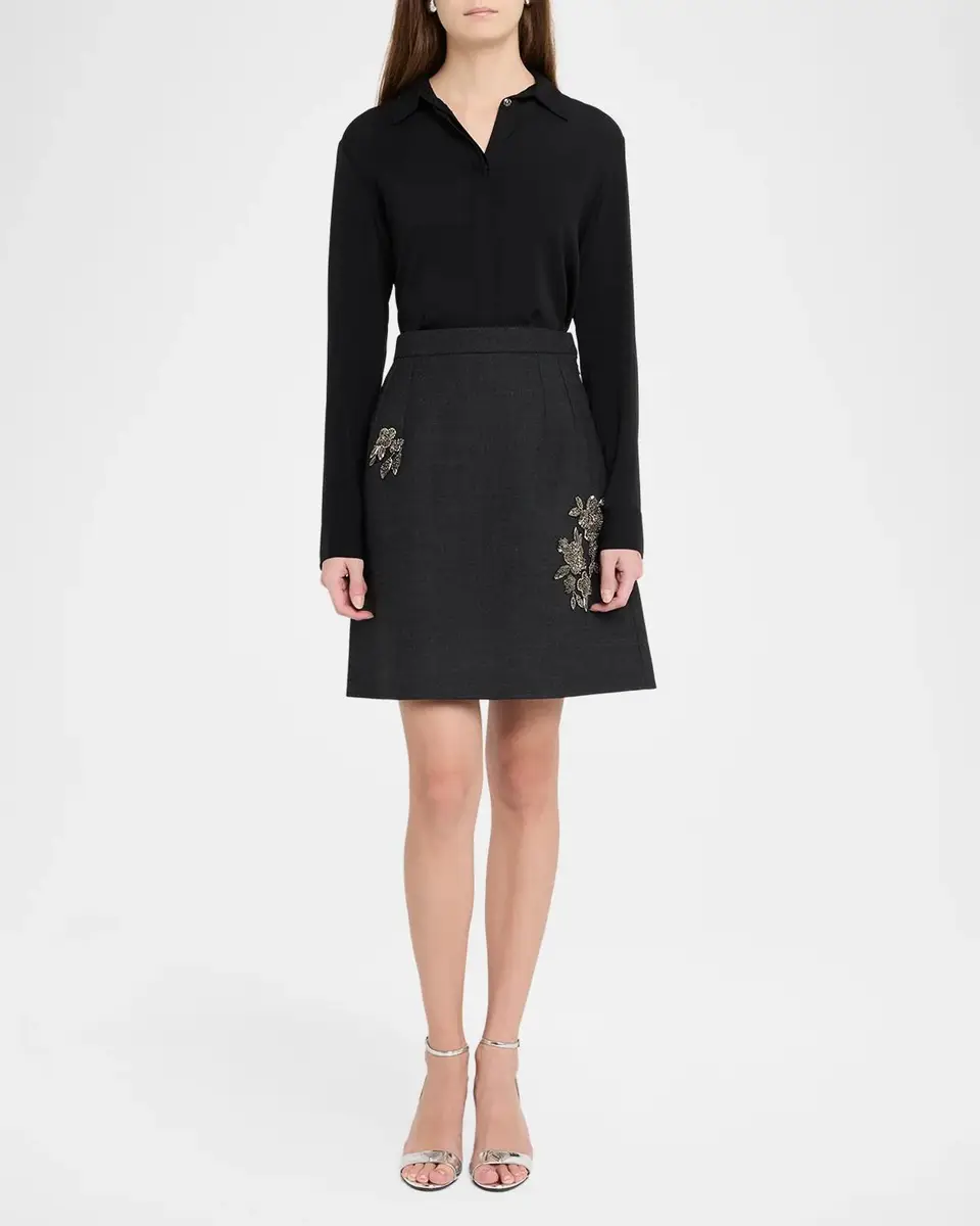 Dice Kayek Floral Embellished Wool Stretch Mini A-Line Skirt | Thumbnail 2 Dice Kayek Floral Embellished Wool Stretch Mini A-Line Skirt | Thumbnail 2
