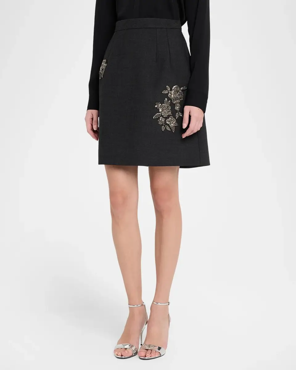 Dice Kayek Floral Embellished Wool Stretch Mini A-Line Skirt | Thumbnail 4 Dice Kayek Floral Embellished Wool Stretch Mini A-Line Skirt | Thumbnail 4