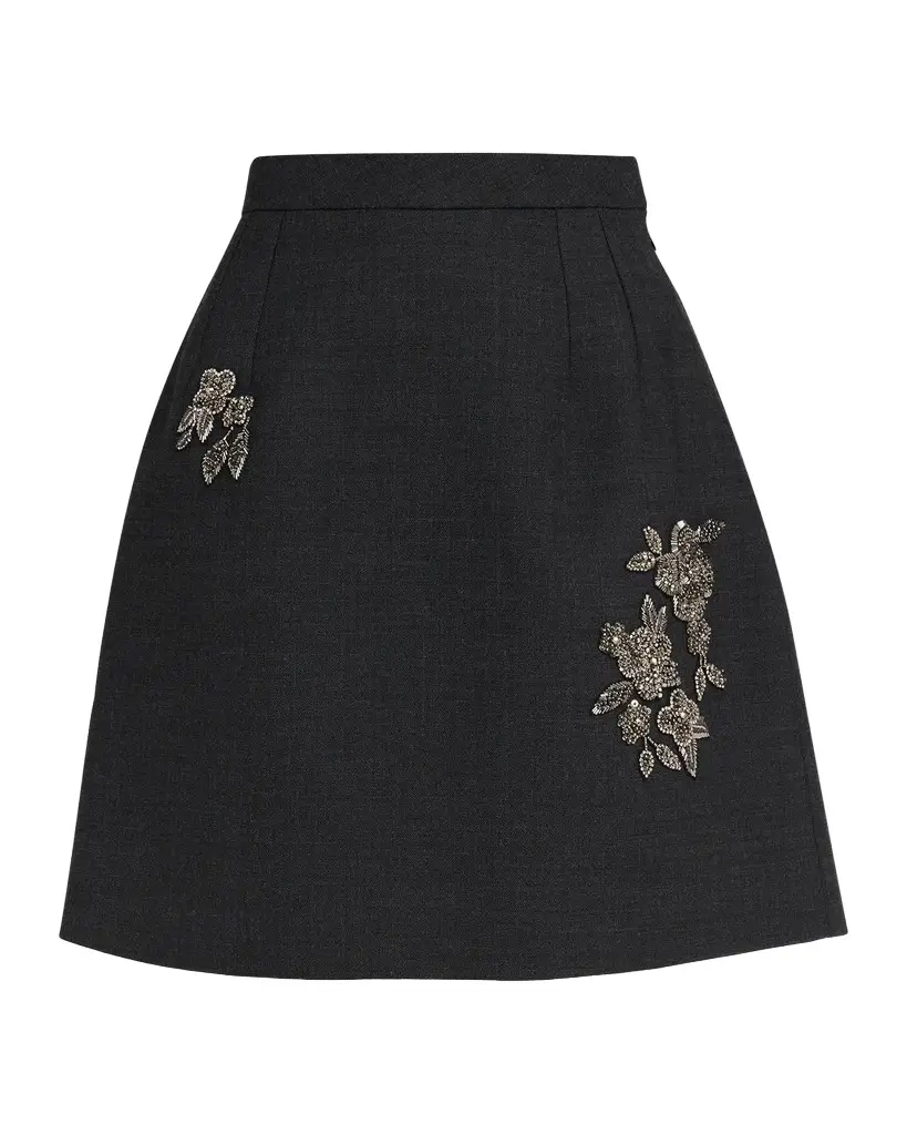 Dice Kayek Floral Embellished Wool Stretch Mini A-Line Skirt