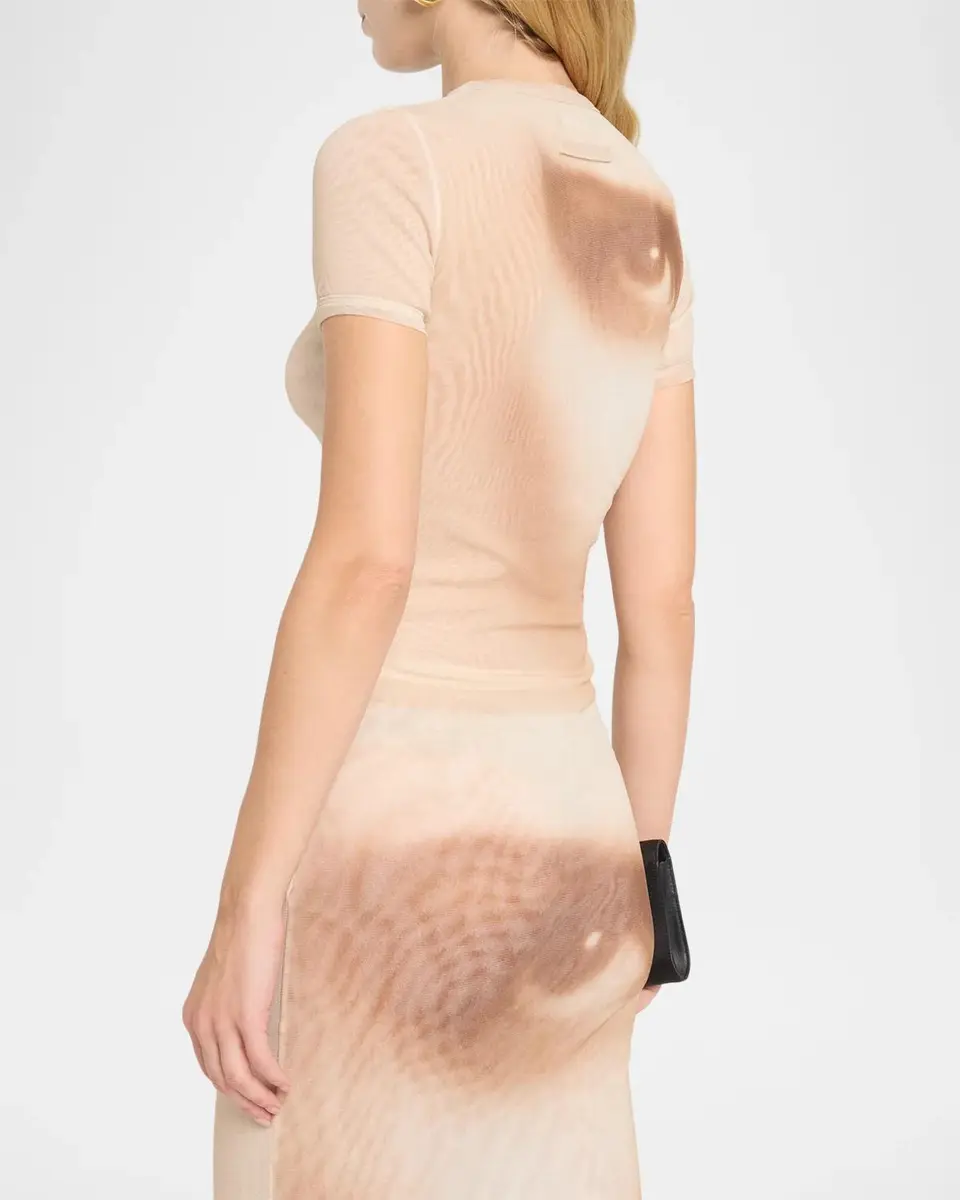 Jean Paul Gaultier Face-Print Mesh Short-Sleeve Baby Tee | Thumbnail 3 Jean Paul Gaultier Face-Print Mesh Short-Sleeve Baby Tee | Thumbnail 3