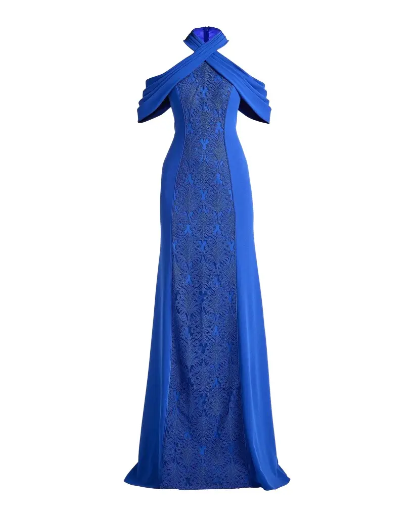 Tadashi Shoji Cold-Shoulder Corded Lace Gown