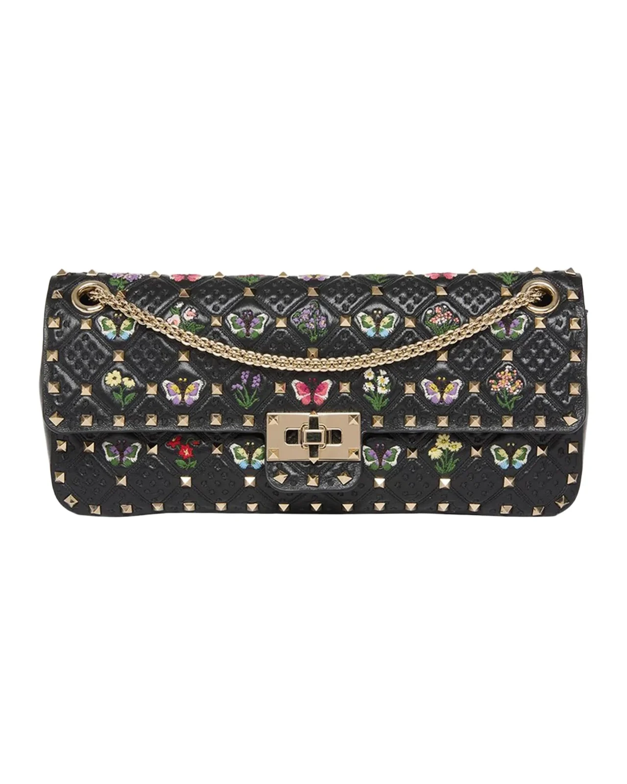 Embroidered Quilted Leather Shoulder Bag