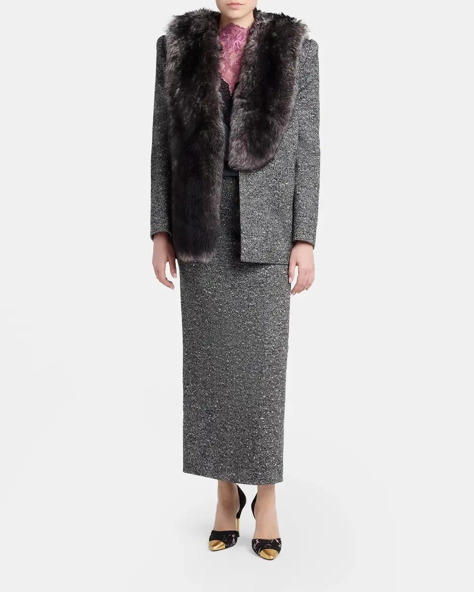 Valentino Garavani Herringbone Draped Slit Midi Skirt | Thumbnail 2