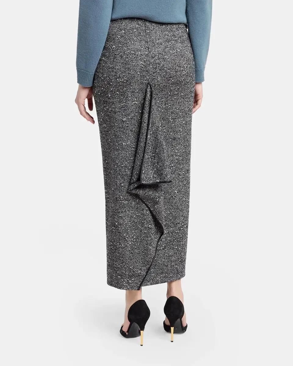 Valentino Garavani Herringbone Draped Slit Midi Skirt | Thumbnail 3