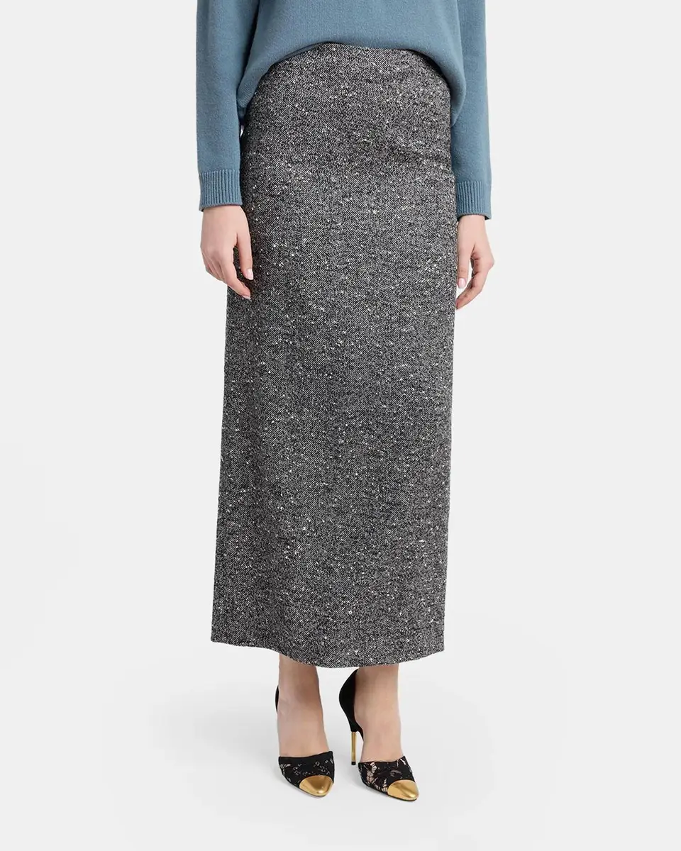 Valentino Garavani Herringbone Draped Slit Midi Skirt | Thumbnail 4