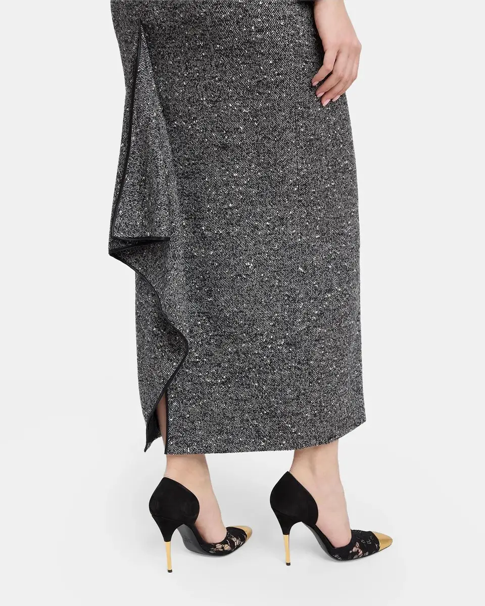 Valentino Garavani Herringbone Draped Slit Midi Skirt | Thumbnail 5