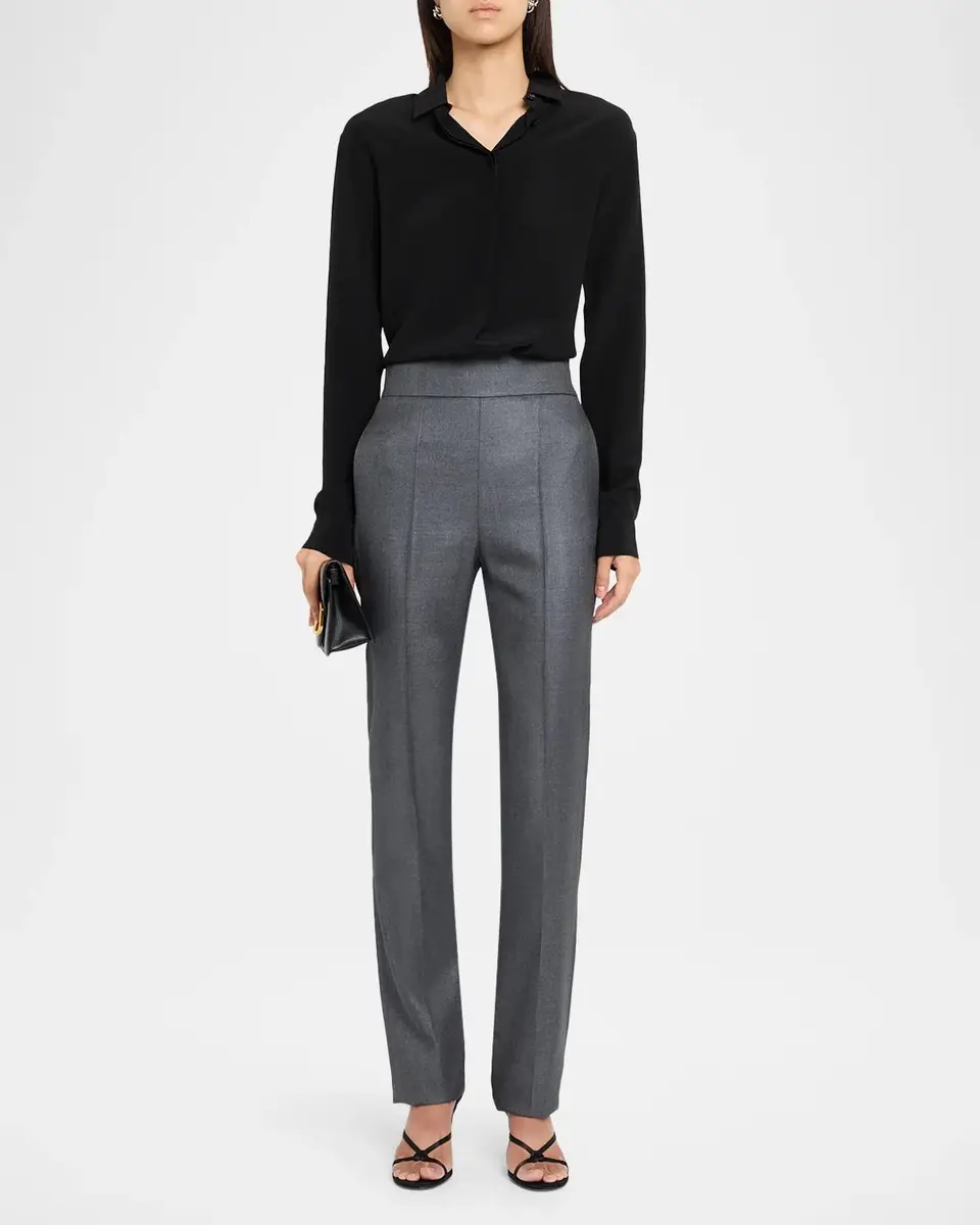 Valentino Garavani High Rise Wool-Silk Straight-Leg Trousers | Thumbnail 2 Valentino Garavani High Rise Wool-Silk Straight-Leg Trousers | Thumbnail 2