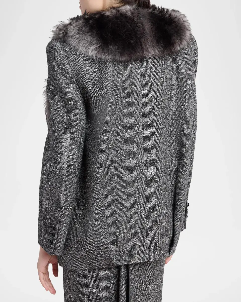 Valentino Garavani Lamb Shearling Wool Herringbone Coat | Thumbnail 3 Valentino Garavani Lamb Shearling Wool Herringbone Coat | Thumbnail 3