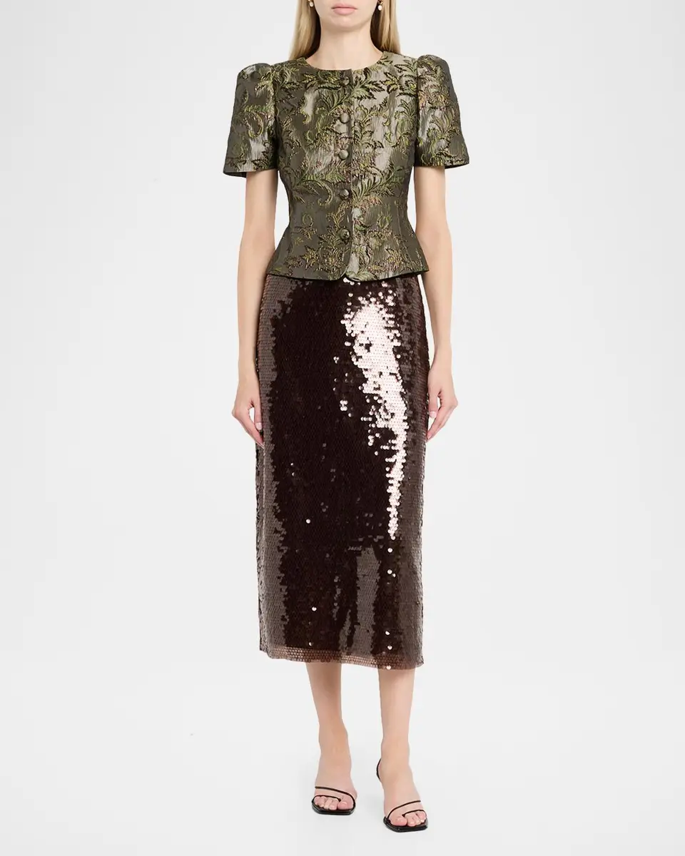 TANYA TAYLOR Jessa Short-Sleeve Brocade Top | Thumbnail 2