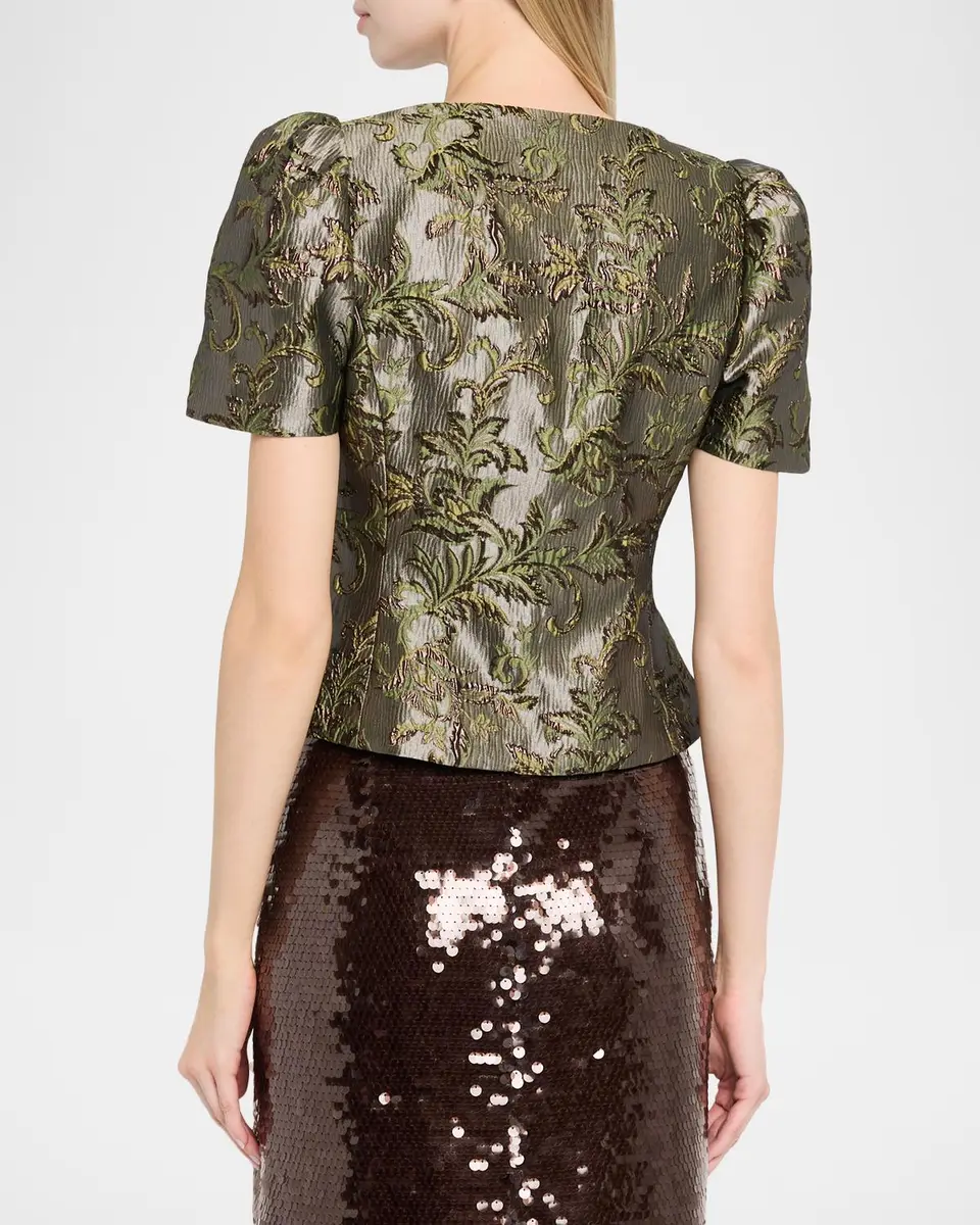 TANYA TAYLOR Jessa Short-Sleeve Brocade Top | Thumbnail 3