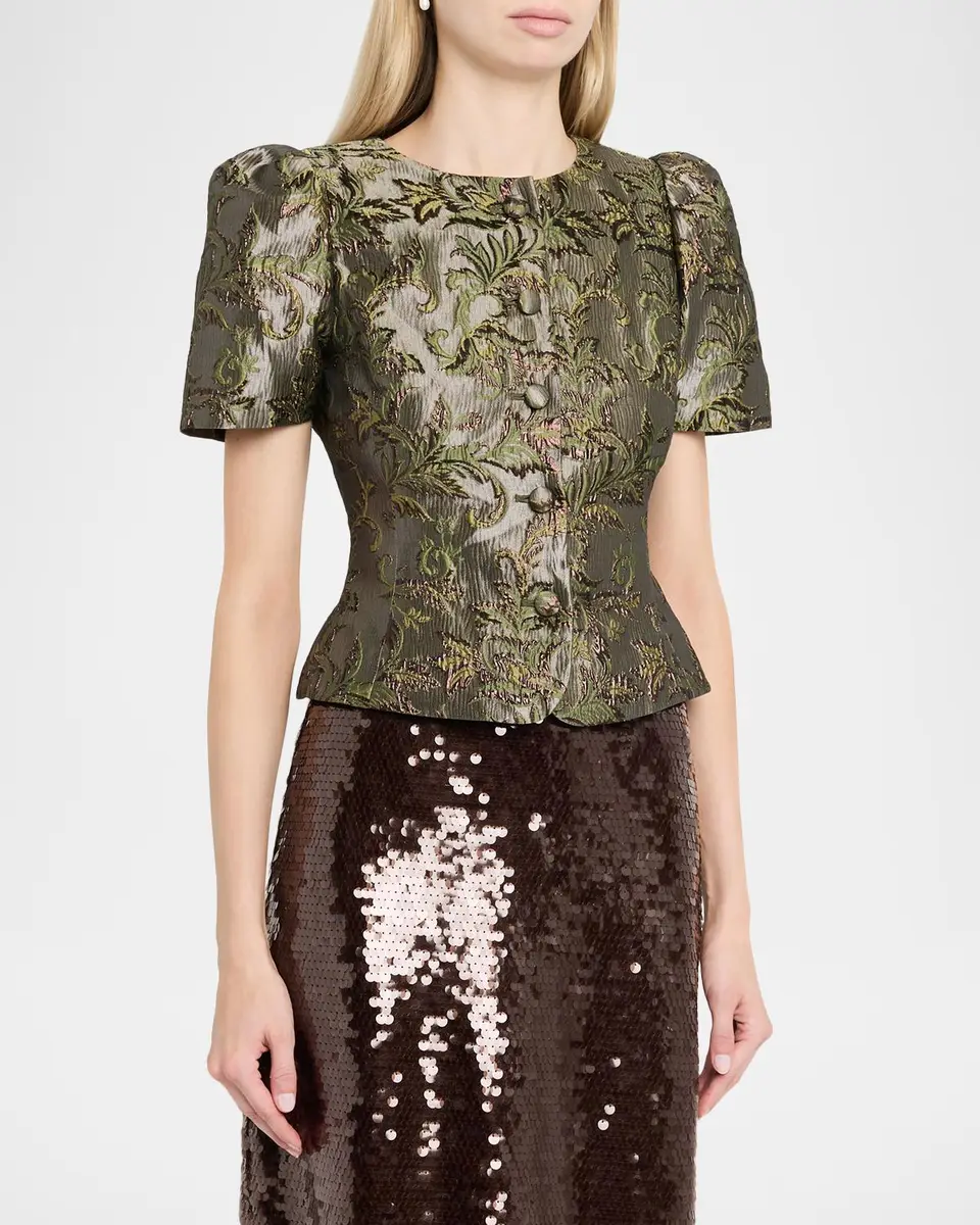 TANYA TAYLOR Jessa Short-Sleeve Brocade Top | Thumbnail 4
