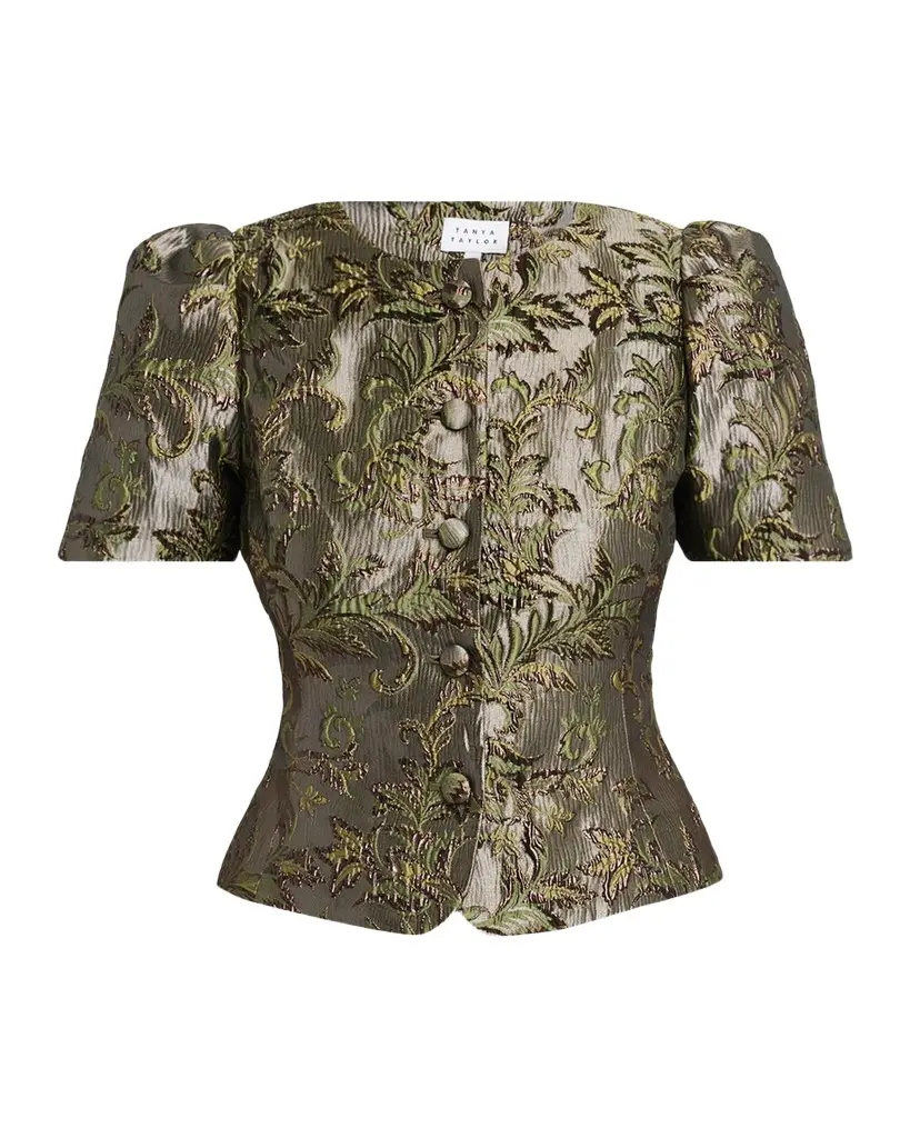 Jessa Short-Sleeve Brocade Top