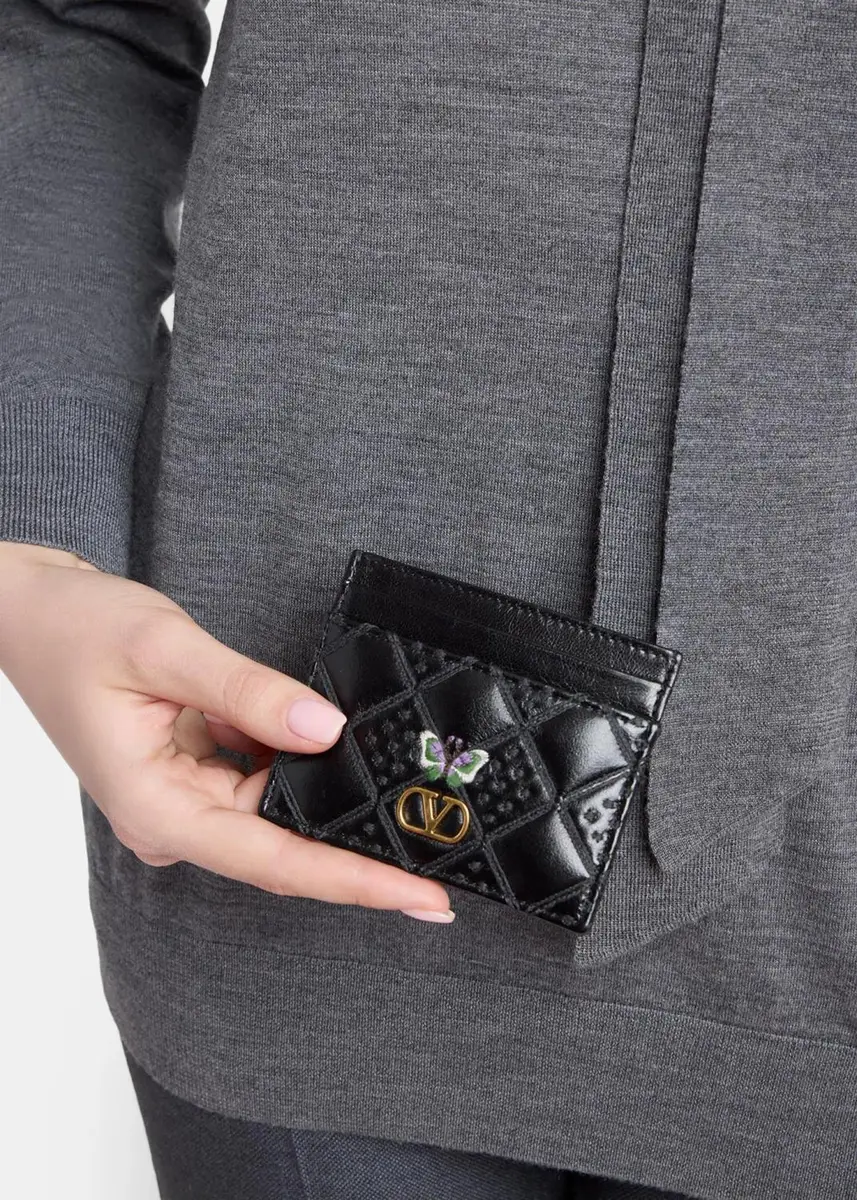 Valentino Garavani Butterfly-Embroidered Quilted Leather Card Holder | Thumbnail 2