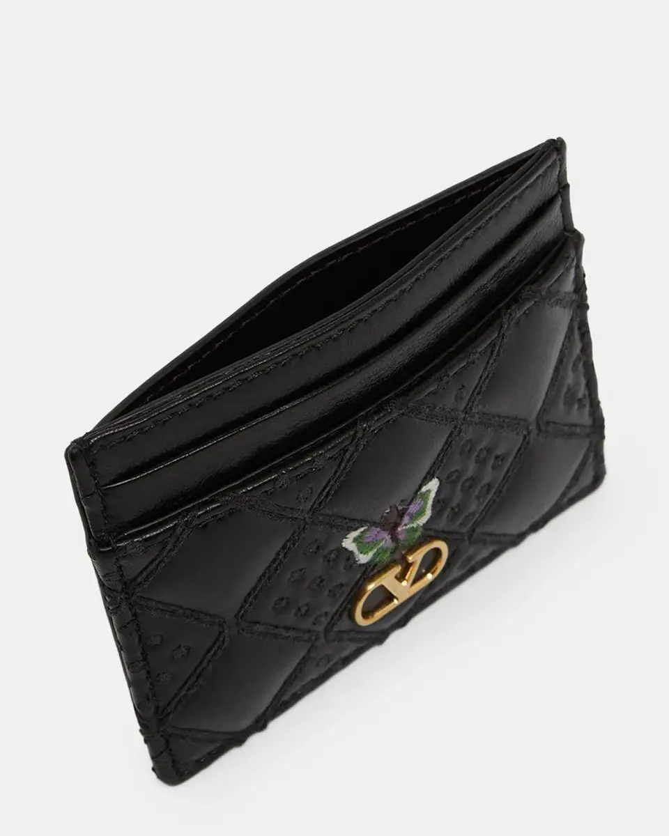 Valentino Garavani Butterfly-Embroidered Quilted Leather Card Holder | Thumbnail 3