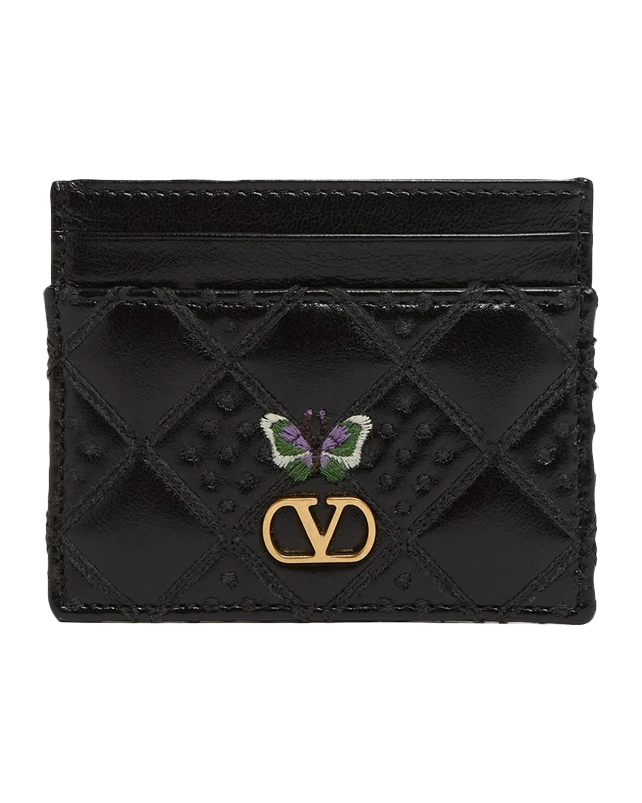 Valentino Garavani Butterfly-Embroidered Quilted Leather Card Holder