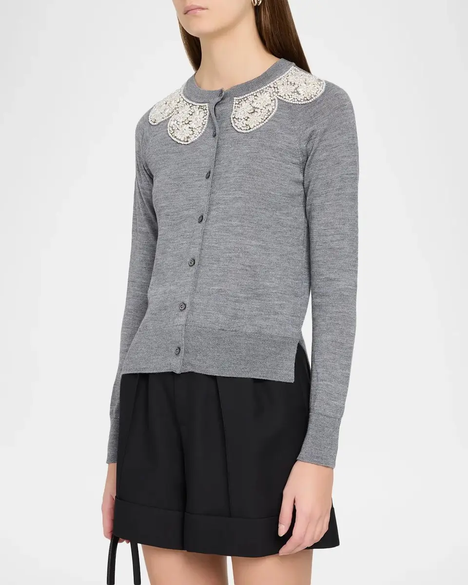 Simone Rocha Embellished Classic Merino Wool-Silk Crewneck Cardigan | Thumbnail 4 Simone Rocha Embellished Classic Merino Wool-Silk Crewneck Cardigan | Thumbnail 4