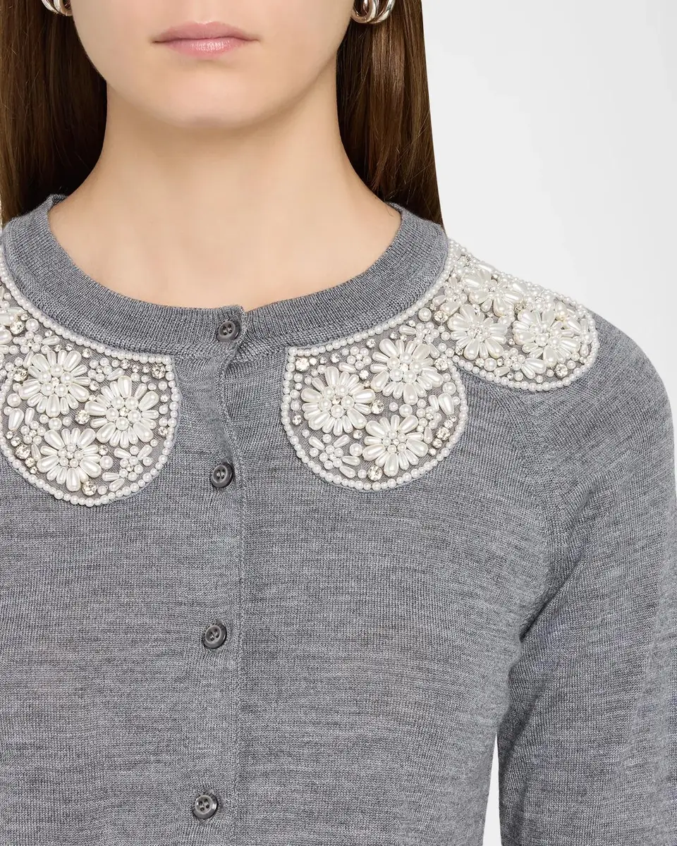 Simone Rocha Embellished Classic Merino Wool-Silk Crewneck Cardigan | Thumbnail 5 Simone Rocha Embellished Classic Merino Wool-Silk Crewneck Cardigan | Thumbnail 5