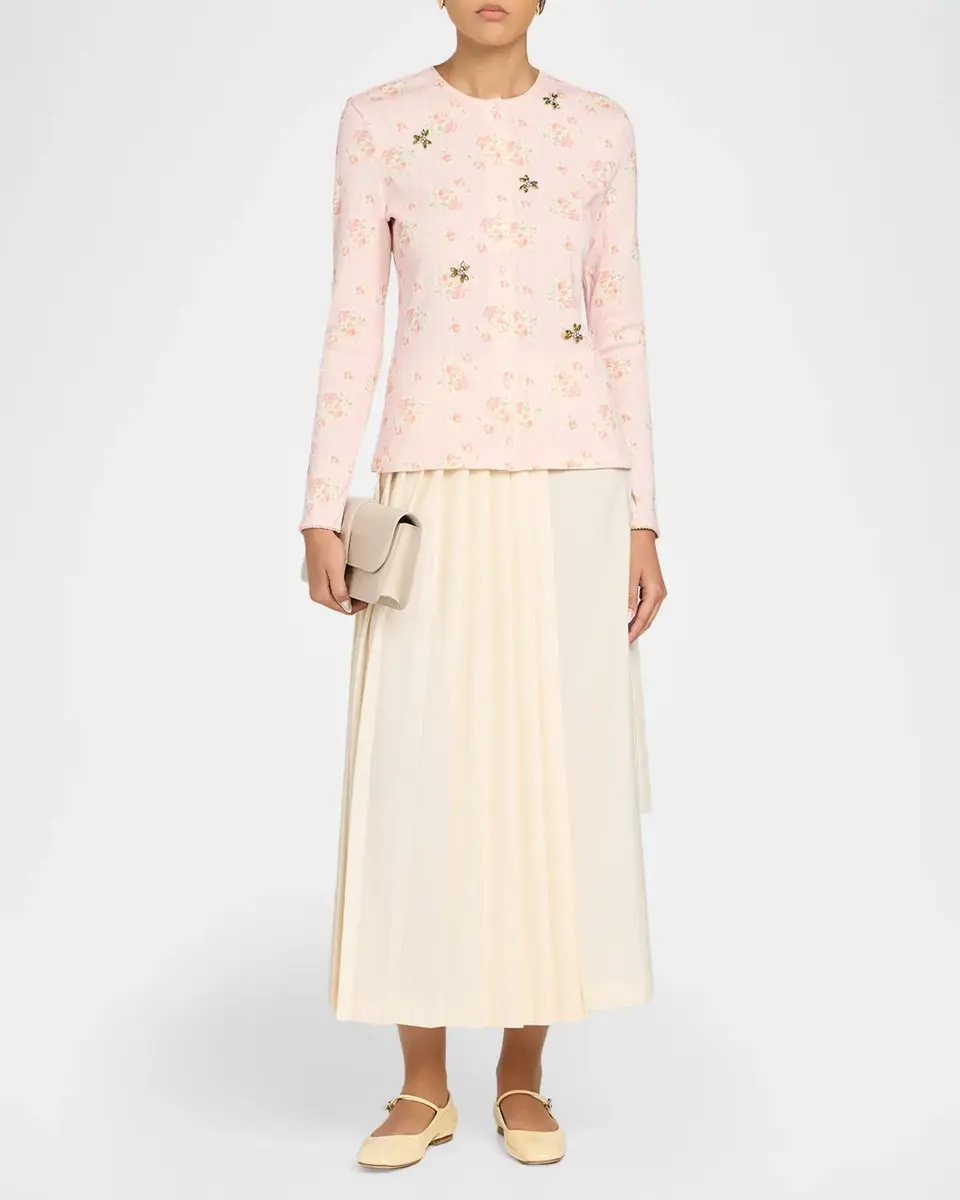 Simone Rocha Floral Embellished Cotton Pointelle Crewneck Cardigan | Thumbnail 2