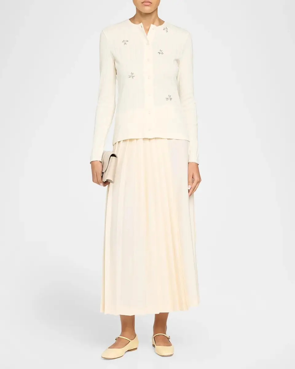 Simone Rocha Crystal Embellished Cotton Pointelle Crewneck Cardigan | Thumbnail 2 Simone Rocha Crystal Embellished Cotton Pointelle Crewneck Cardigan | Thumbnail 2