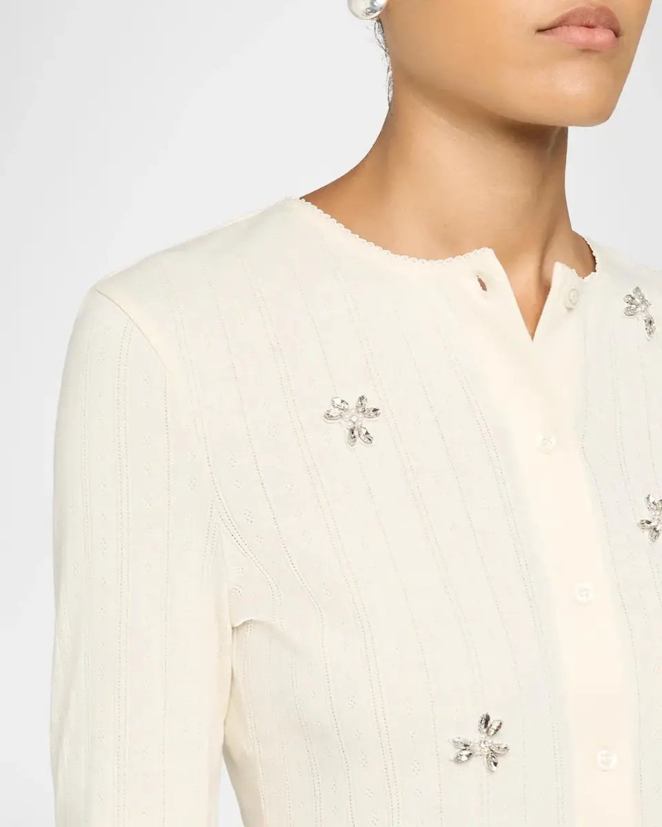 Simone Rocha Crystal Embellished Cotton Pointelle Crewneck Cardigan | Thumbnail 5 Simone Rocha Crystal Embellished Cotton Pointelle Crewneck Cardigan | Thumbnail 5